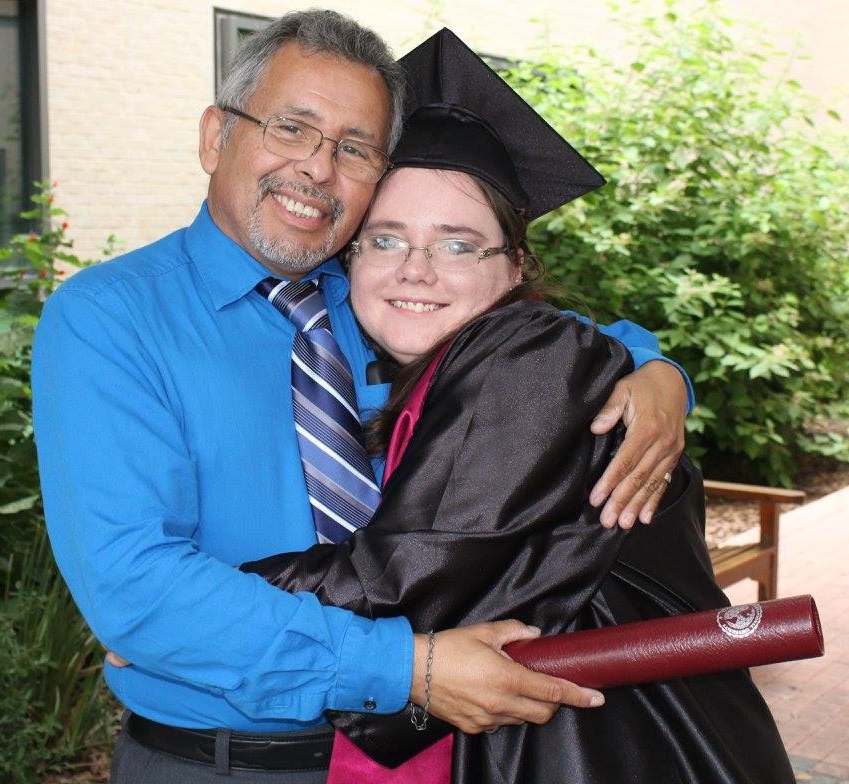 Melinda Lee Downie and her father, Guadalupe Ayala, after the commencement ceremony. Photo courtesy of Melinda Lee Downie