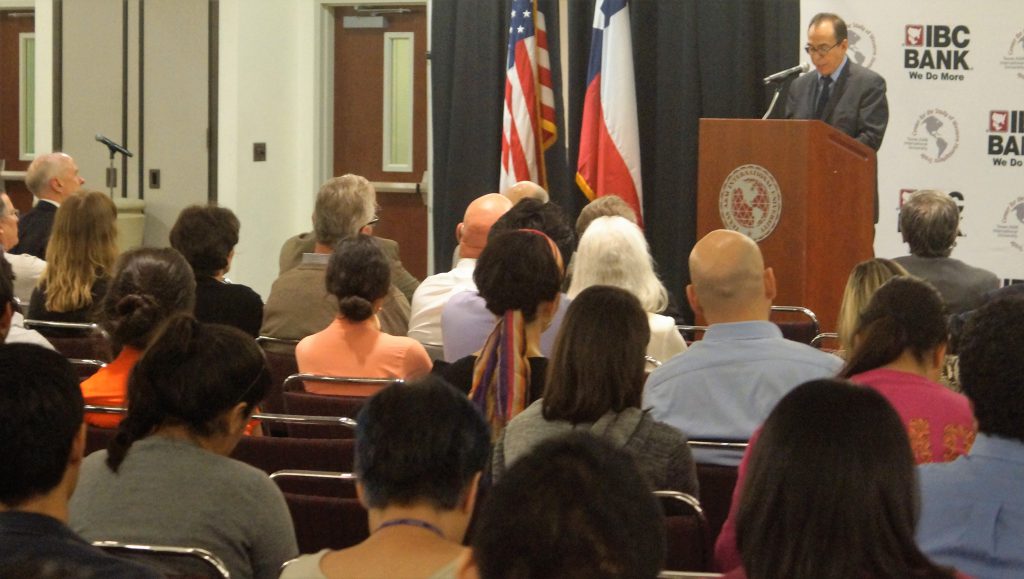 Alfredo Corchado speaks to a full audience in the Student Center Ballroom on April 13th.