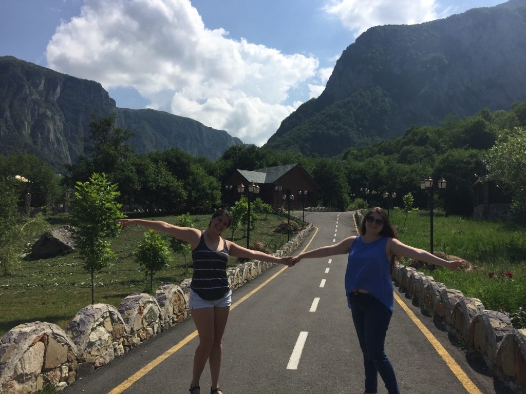 With friend Leyla Mammal-Sadikhzadeh - Caucasus Mountains in the background. | Photo by Osiris Escamilla