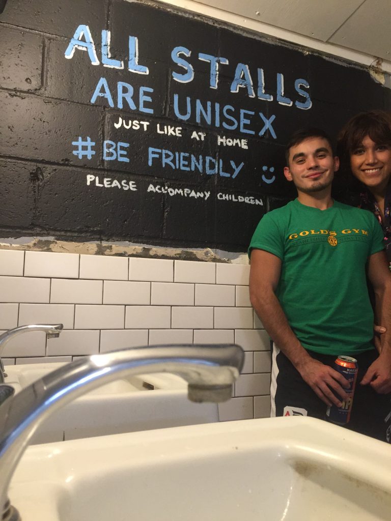 Ediberto Garza and Carmen Garcia posed while in the same restroom. | Photo by Ediberto Garza 