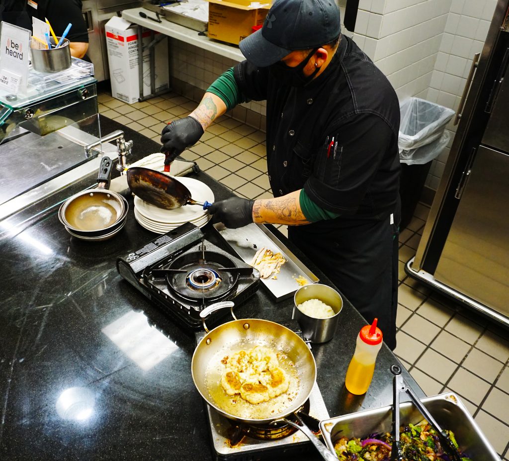 Chef Rameriez cooks cauliflower steak