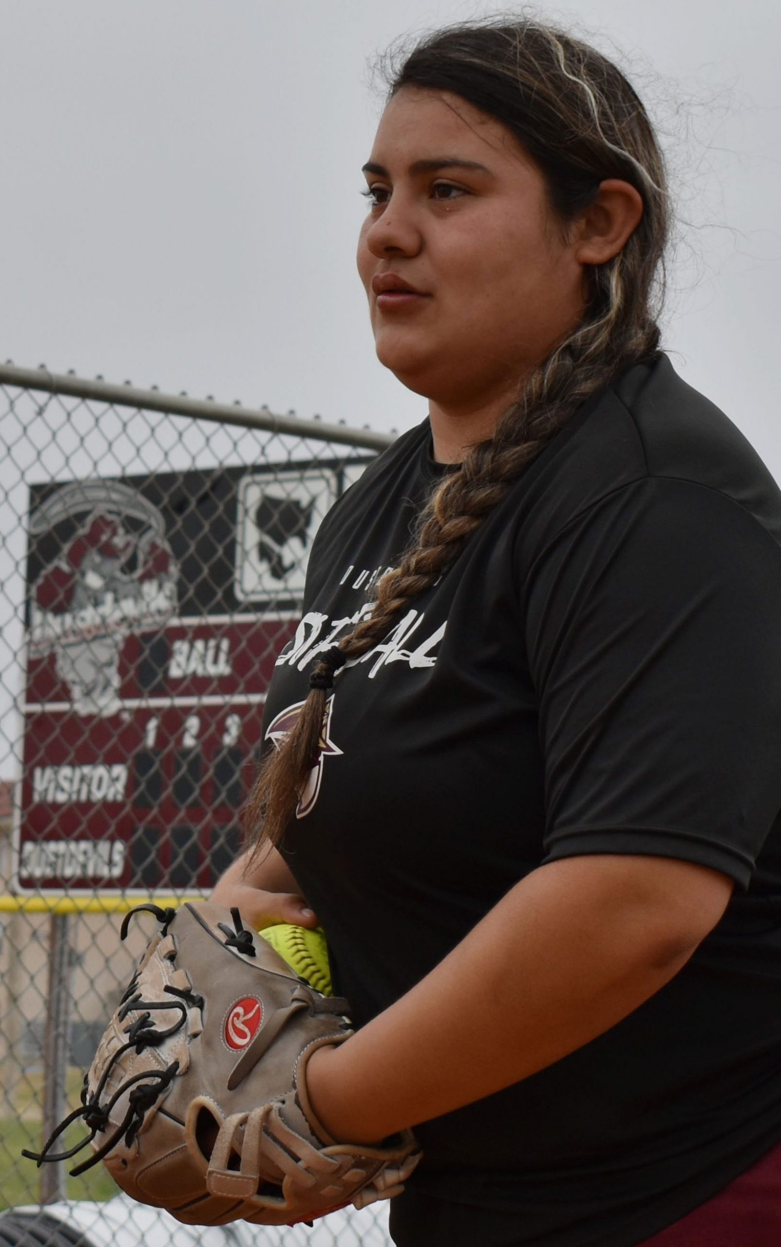 TAMIU pitcher Erika Cortez warms up.