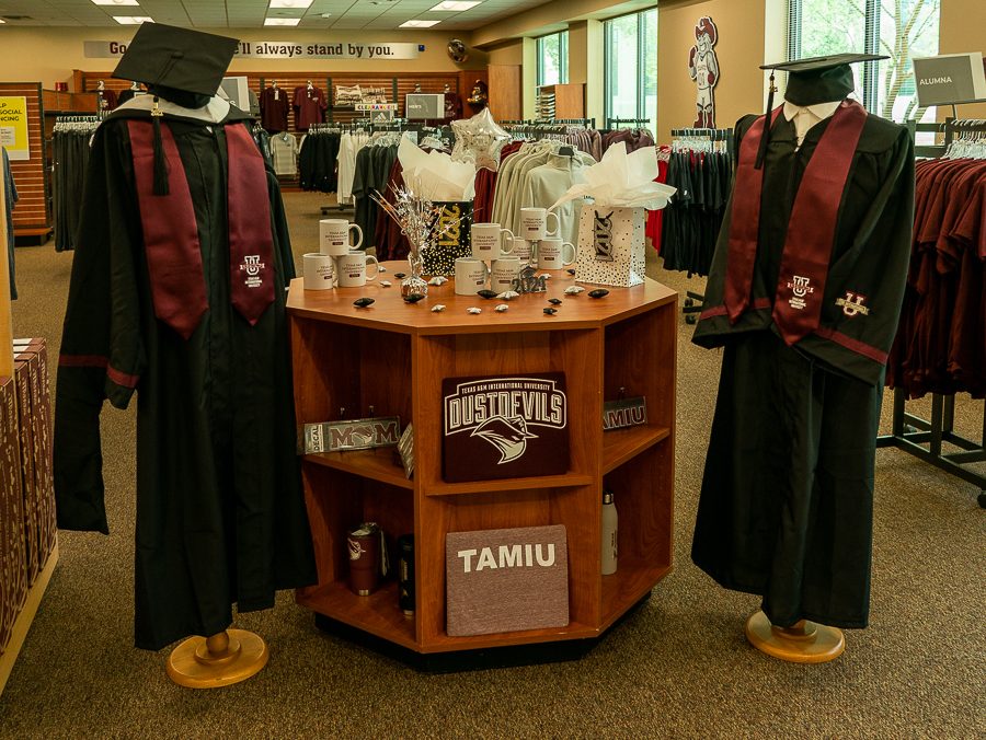 TAMIU regalia for sale at the campus bookstore