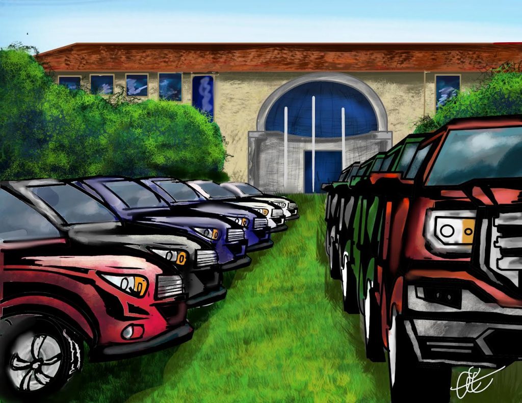 Illustration of student parking woes by Alejandro Carbajal