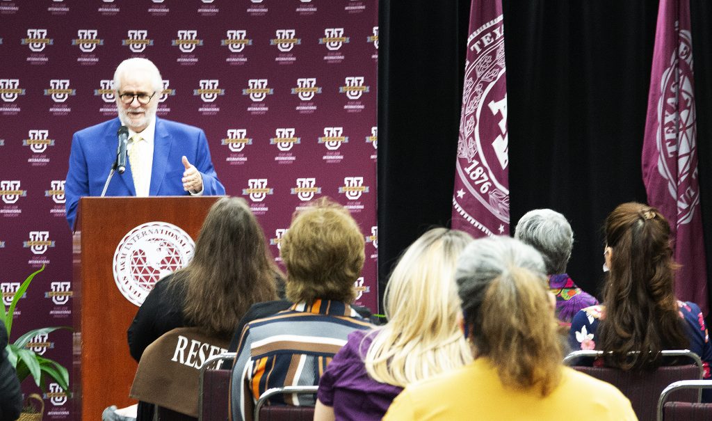 Provost and Vice President of Academic Affairs Thomas Mitchell speaks in honor of "Panchita."