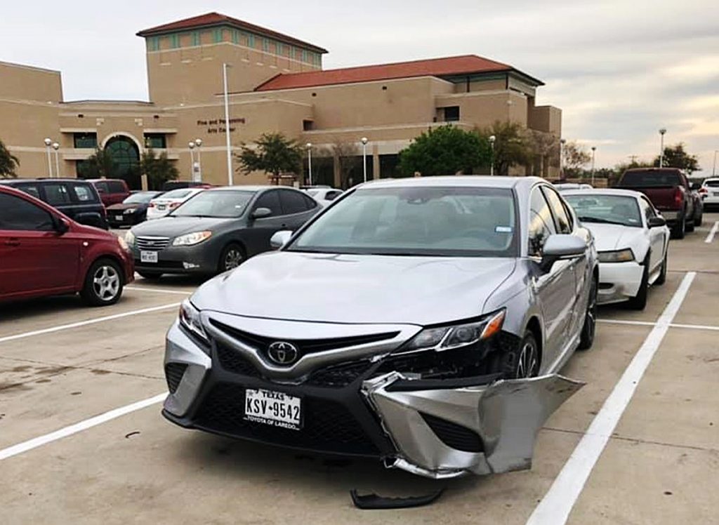 Courtesy photo of parking lot car damage at TAMIU.