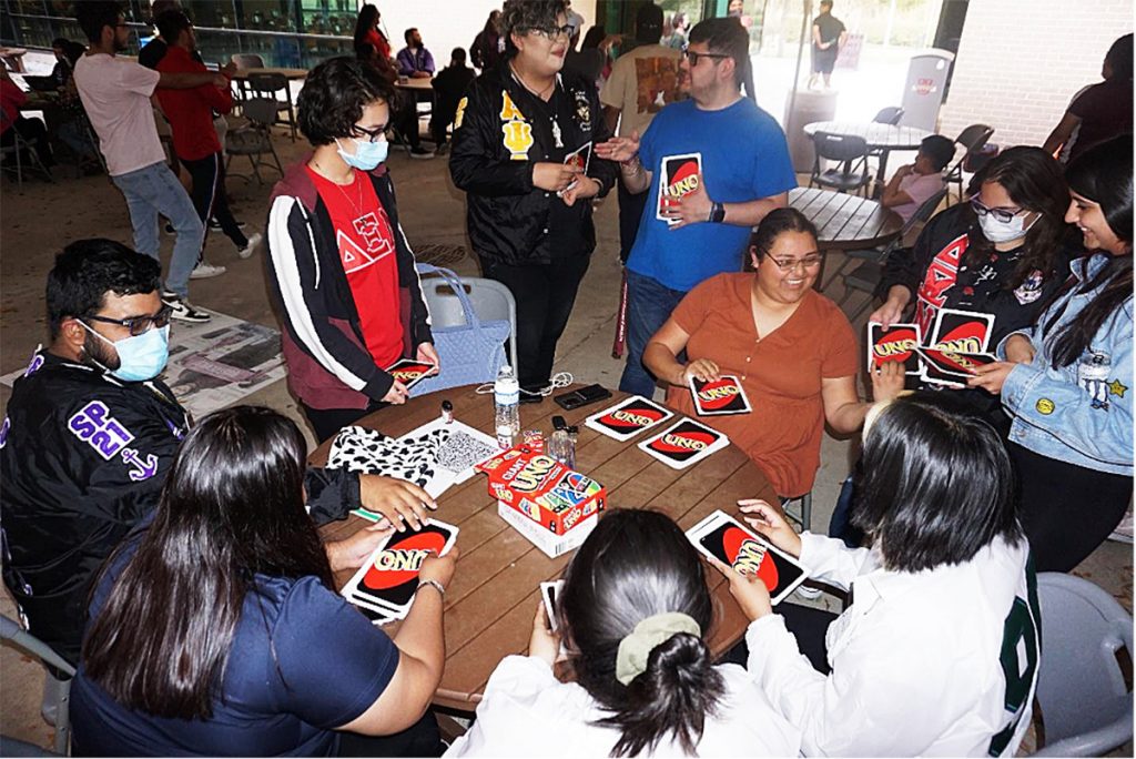 Greek Week with giant Uno cards.