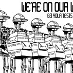 Illustration of robots delivering rapid COVID-19 tests