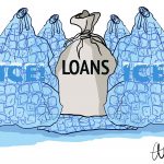 A bag of loans surrounded by a bunch of bags of ice