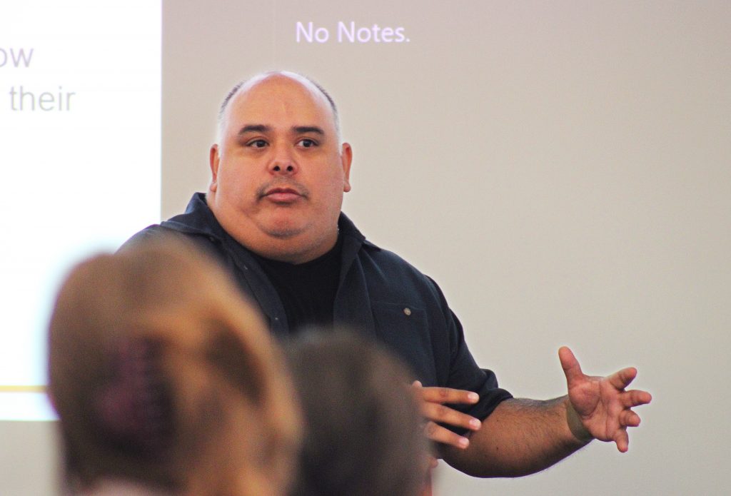 Professor Martinez speaks during theater class