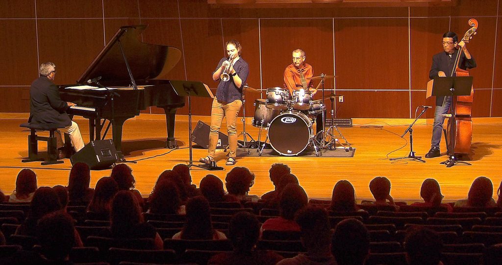 The jazz ensemble performs in the Recital Hall