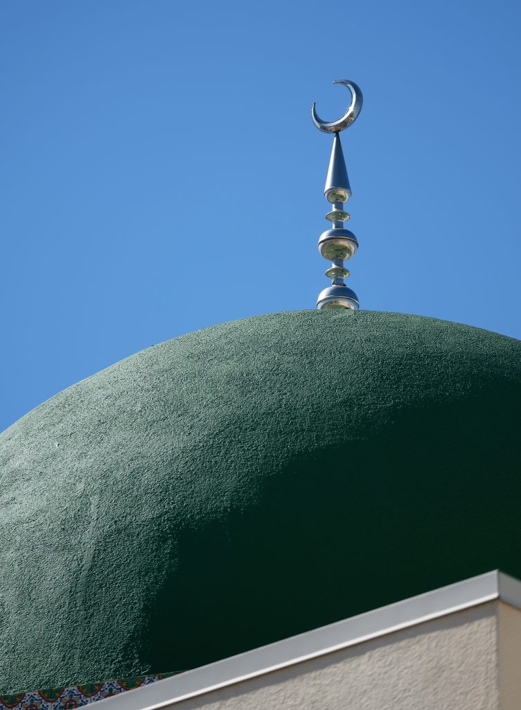 The star and crescent tops the dome on the Laredo mosque.