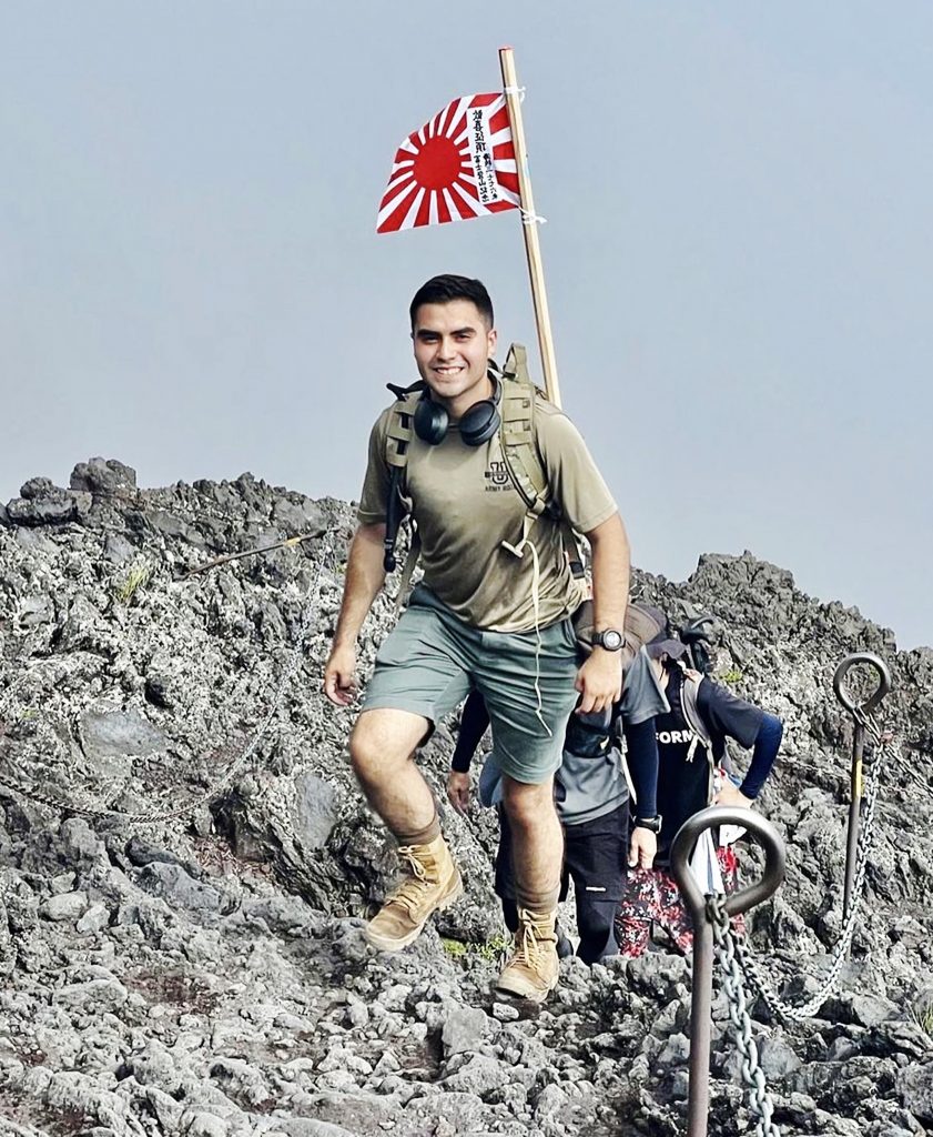 TAMIU ROTC student on Mount Fuji.
