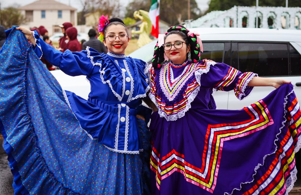 Ballet Folklorico dancers show off their colorful dresses.