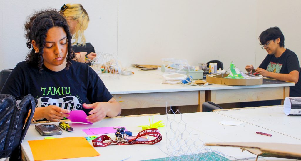 Unidentified students work on art projects on campus at TAMIU.