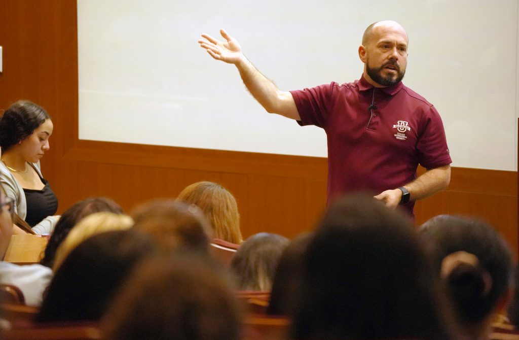 SOLE Director Nicholas Hudson gestures while speaking to student organization leaders.