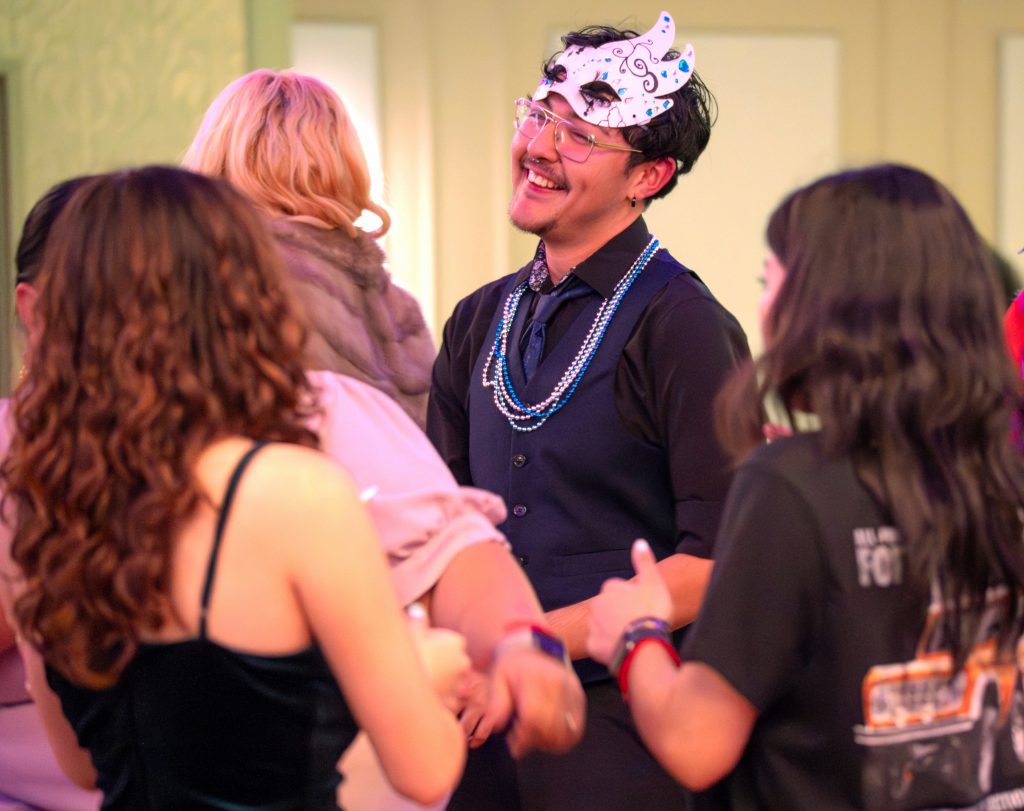 Students talk during the event.