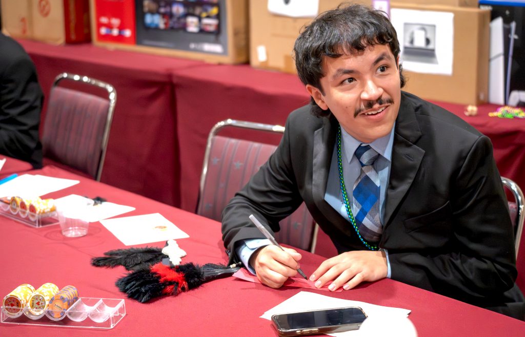 A student looks up during gambling