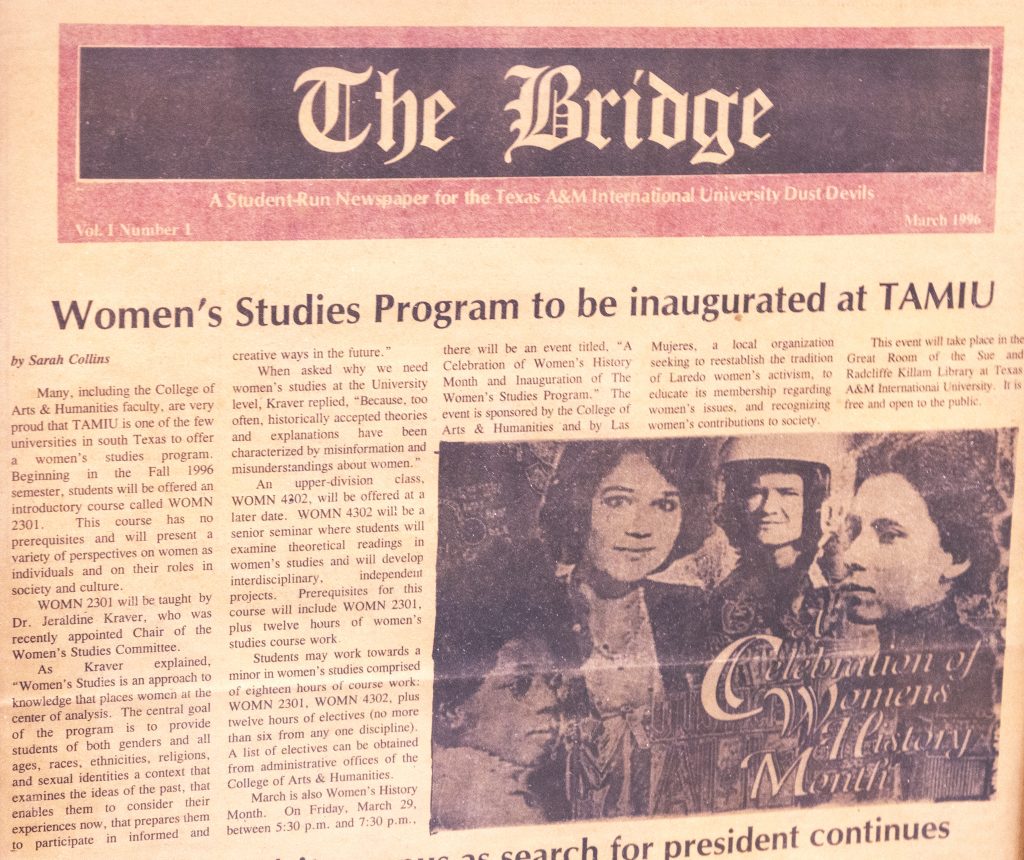 Front page of the March 1996 first issue of The Bridge student newspaper.